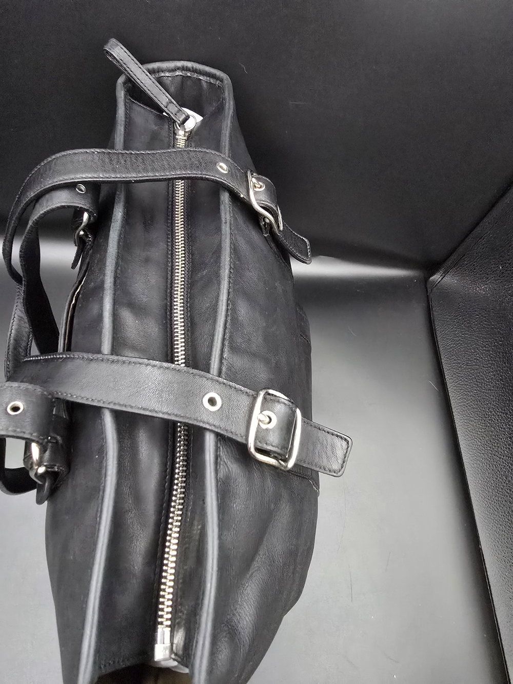 Coach Black Leather Tote with Buckle Straps - Picture 7 of 13